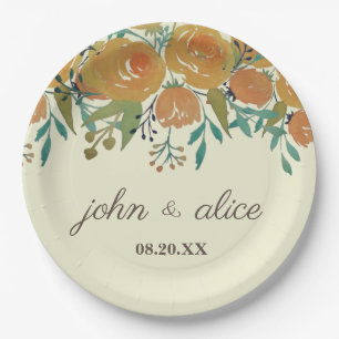 Gelbe, orangefarbene Zwiebeln und Rose Hochzeiten Pappteller