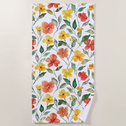 Gelbe Orangenblumen Strandtuch (Vorderseite)