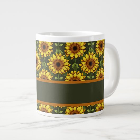 Gelbe Orangenblüte mit Grün und Braun Jumbo-Tasse (Vorderseite Rechts)