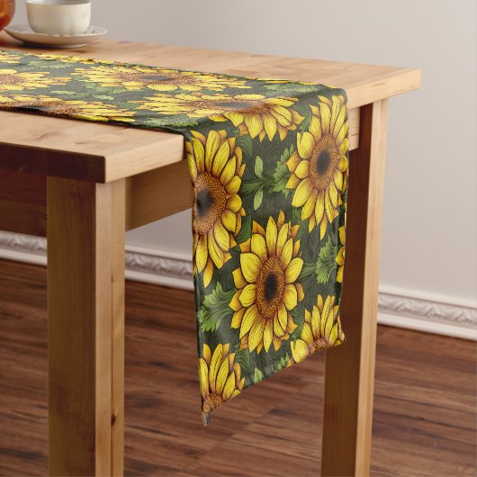 Gelbe Orangenblüte mit Grün und Braun Kurzer Tischläufer (Beispiel)