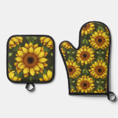 Gelbe Orangenblüte mit Grün und Braun Ofenhandschuh & Topflappen-Set (Vorderseite)