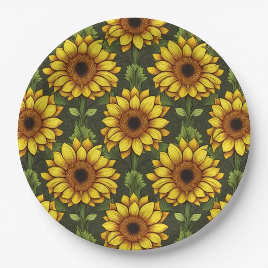 Gelbe Orangenblüte mit Grün und Braun Pappteller (Vorderseite)