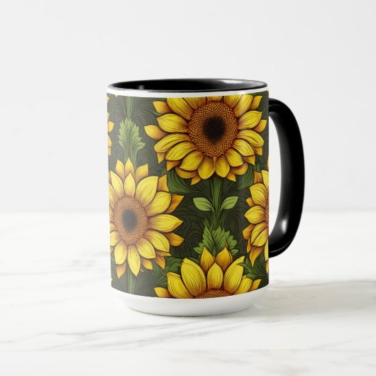 Gelbe Orangenblüte mit Grün und Braun Tasse (VorderseiteRechts)
