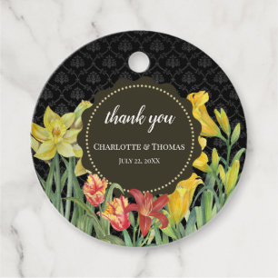 Gelbe Orangenfrühlingsblumen Damask Geschenkanhänger