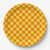 Gelbe Orangenkarton Checkered Checkered Checkered Pappteller (Vorderseite)