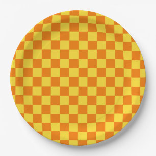 Gelbe Orangenkarton Checkered Checkered Checkered Pappteller
