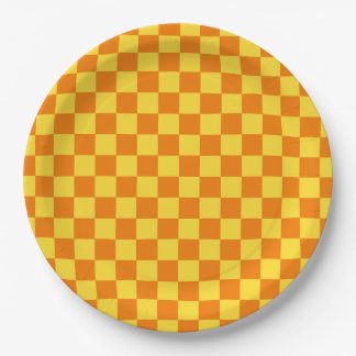 Gelbe Orangenkarton Checkered Checkered Checkered Pappteller