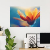 Gelbe Orangenmarigold-Blume in Blau Poster (Heimbüro)