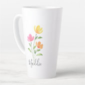 Gelbe Orangenpinke Aquarellsteine Blume Milchtasse (Linke Ecke)