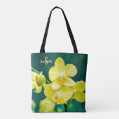 Gelbe Orchidee auf grüner Tragetasche Tasche (Rückseite)