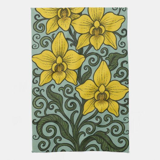 Gelbe Orchideen Geschirrtuch (Vertikal)