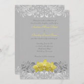 Gelbe Orchideen Graue Blütenhochzeit Einladung (Vorne/Hinten)