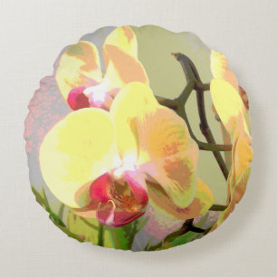 Gelbe Orchideen in der Nachmittagssonne Rundes Kissen