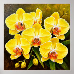 Gelbe Orchideen mit rosa Zentren Botanisch Poster