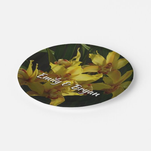 Gelbe Orchideen Pappteller (Schrägansicht)