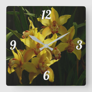 Gelbe Orchideen Quadratische Wanduhr