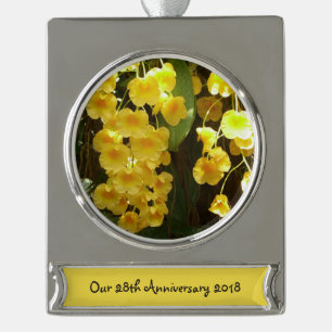 Gelbe Orchideen - tropische Blume Banner-Ornament Silber