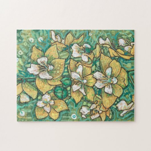 Gelbe Orchideen Tropische Blume Blumenbemalung Kun Puzzle (Horizontal)