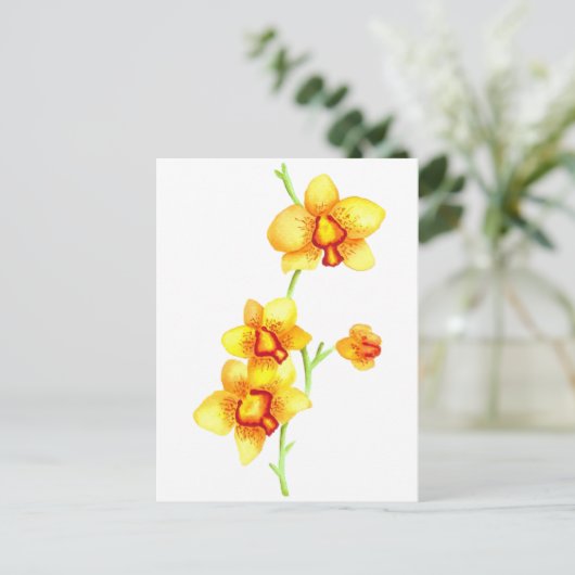 Gelbe Orchideen Wasserfarbe Postkarte (Stehend Vorderseite)