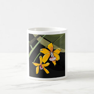 Gelbe Orchideenblüte Tropische Botanik Kaffeetasse