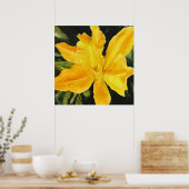 Gelbe Orchideenlackierung, grüner Hintergrund Poster (Küche)