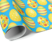 Gelbe Ostereier auf Aqua Geschenkpapier (Rolleneckpunkt)