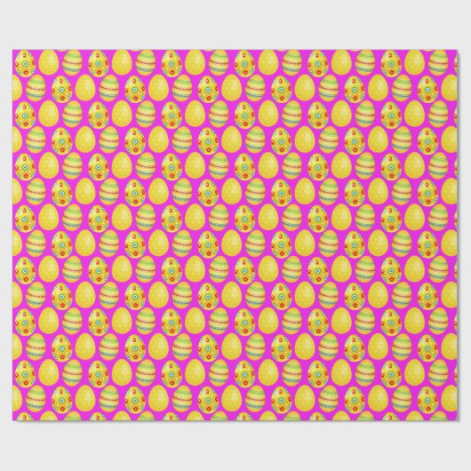 Gelbe Ostereier auf heißen rosa Geschenkpapier (Flach)