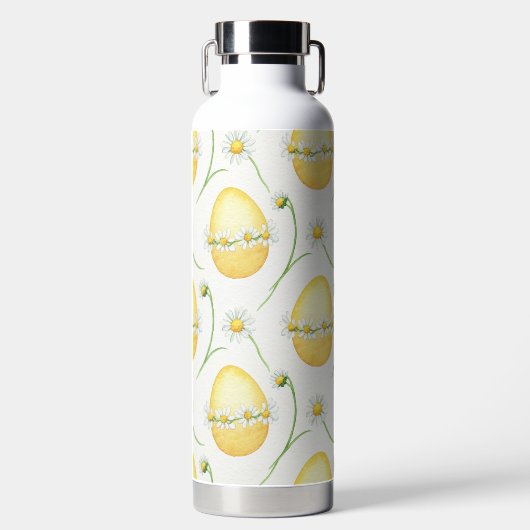 GELBE OSTEREIER MIT WEISSEN GÄNSEBLÜMCHEN TRINKFLASCHE (Vorderseite)