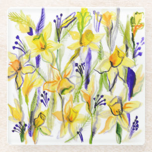 Gelbe Osterglocken Aquarell-Illustration Glasuntersetzer