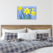 Gelbe Osterglocken auf blauem Leinwanddruck (Insitu (Schlafzimmer))
