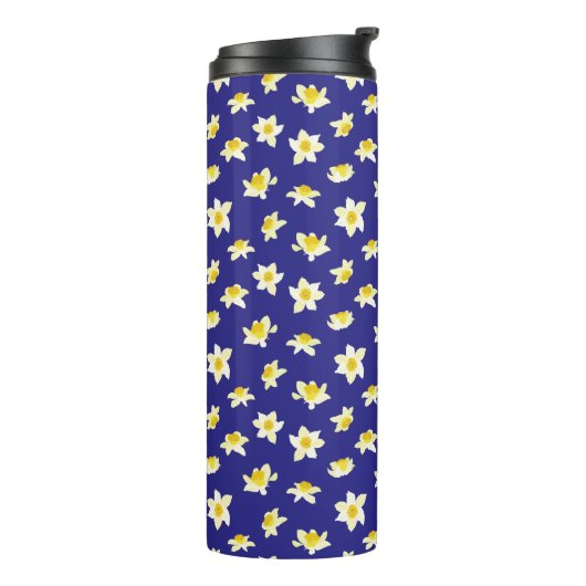 Gelbe Osterglocken Frühlingsmodern. Thermosbecher (Nach links gedreht)