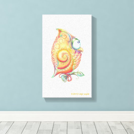 Gelbe Owl Leinwand Hängend (Insitu (Holzboden))