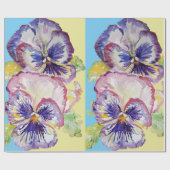 Gelbe Pansy Lila Frühlingsblumen Wasserfarbe Geschenkpapier (Flach)