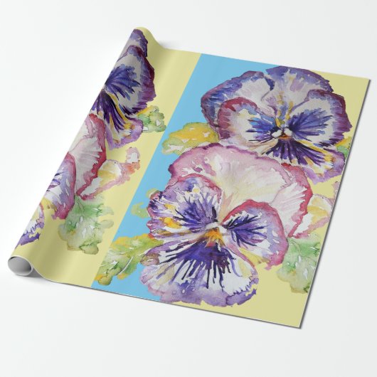 Gelbe Pansy Lila Frühlingsblumen Wasserfarbe Geschenkpapier (Ungerollt)