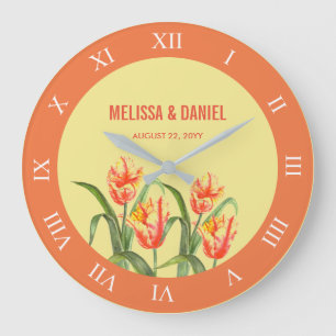 Gelbe Papageien-Tulpen-Blume römische Zahlen Große Wanduhr