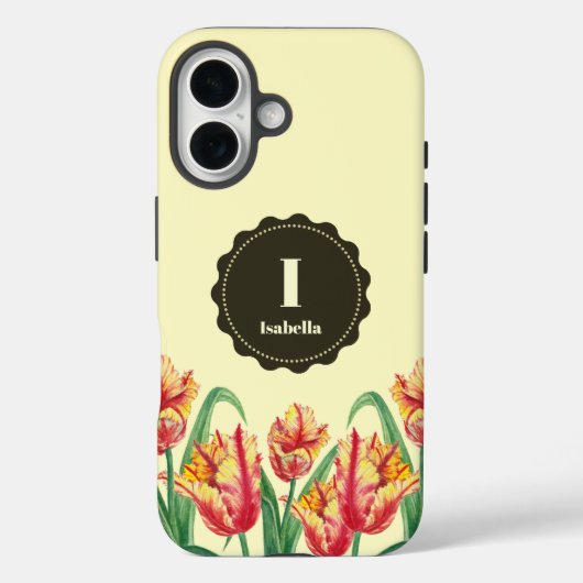 Gelbe Papageientuppe Floral Monogramm Case-Mate iPhone Hülle (Rückseite)