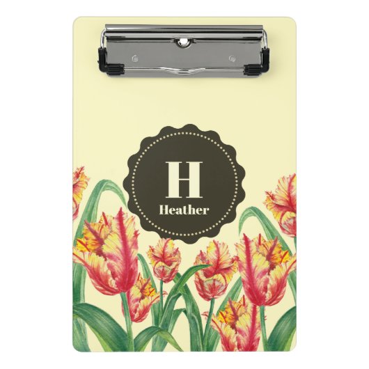 Gelbe Papageientuppe Floral Monogramm Mini Klemmbrett (Vorderseite)