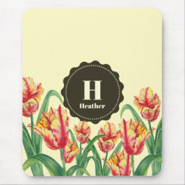 Gelbe Papageientuppe Floral Monogramm Mousepad