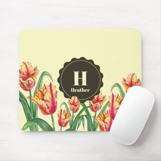Gelbe Papageientuppe Floral Monogramm Mousepad (Mit Mouse)