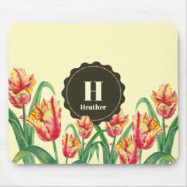 Gelbe Papageientuppe Floral Monogramm Mousepad