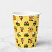 Gelbe Papiertassen mit niedlichem, farbenfrohen Fa Pappbecher (Rückseite)