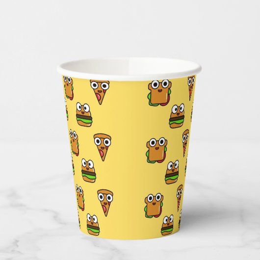 Gelbe Papiertassen mit niedlichem, farbenfrohen Fa Pappbecher (Links)