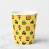 Gelbe Papiertassen mit niedlichem, farbenfrohen Fa Pappbecher (Vorderseite)