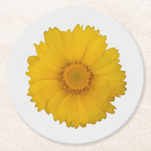 Gelbe Papieruntersetzer mit Gänseblümchen Runder Pappuntersetzer