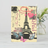 Gelbe Pariser Eiffelturm Brautparty Tee Party Einladung (Stehend Vorderseite)