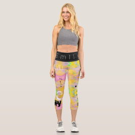 Gelbe Pastellfarbe personalisiert Name 5 Buchstabe Capri Leggings