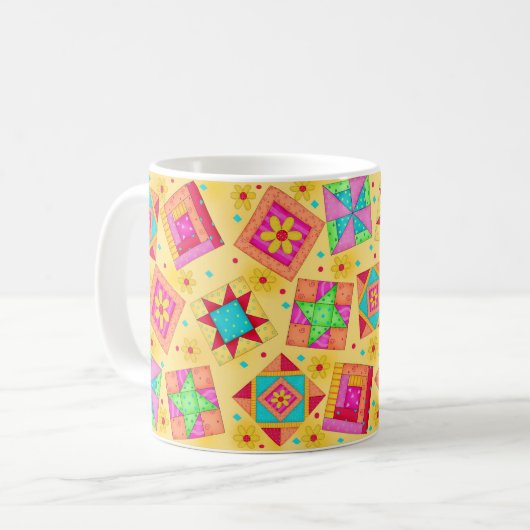 Gelbe Patchwork-Quilt-Design-Tasse Kaffeetasse (Vorderseite Links)