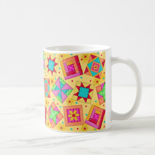 Gelbe Patchwork-Quilt-Design-Tasse Kaffeetasse (Rechts)