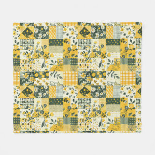 Gelbe Patchwork-Quilt Gingham Cottagecore Blumen Fleecedecke