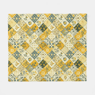 Gelbe Patchwork-Quilt Gingham Cottagecore Blumen Fleecedecke